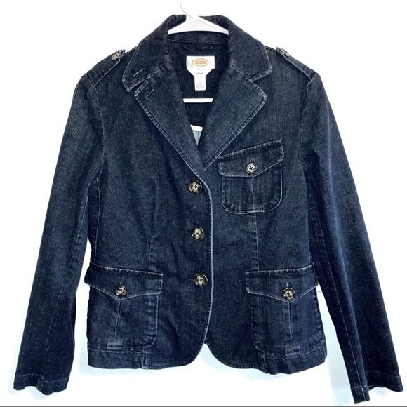 TALBOTS Button Up Dark Wash Fitted Denim Jean Jacket Size 6 - Picture 1 of 6